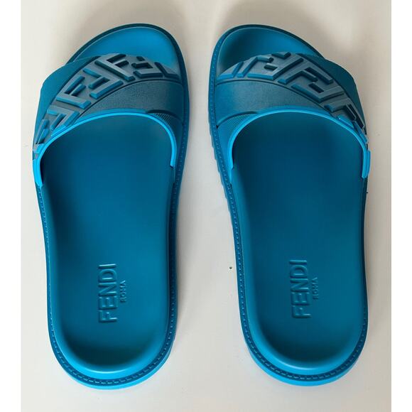 NIB $460 Fendi Men\'s FF Rubber Slide Sandals Cyber Blue 13 US/12 UK Italy 7X1377 main image 10